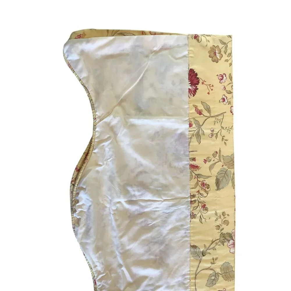 Vintage Floral Valance Curtain Yellow With Pink & Green Botanical Design Scallop